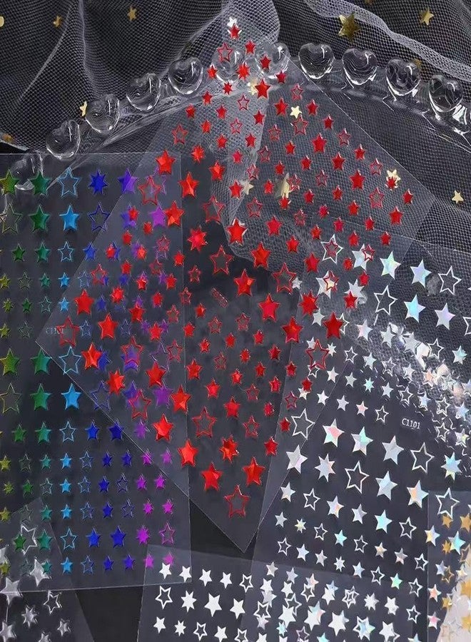 Maigitur 12 Sheets Shiny Star Nail Stickers 3D Self Adhesive Laser Twill Five-Pointed Star Nail Decals Holographic Colorful 4th of July Nail Supplies Design for Women Manicure DIY Nails Decorations - Image 5